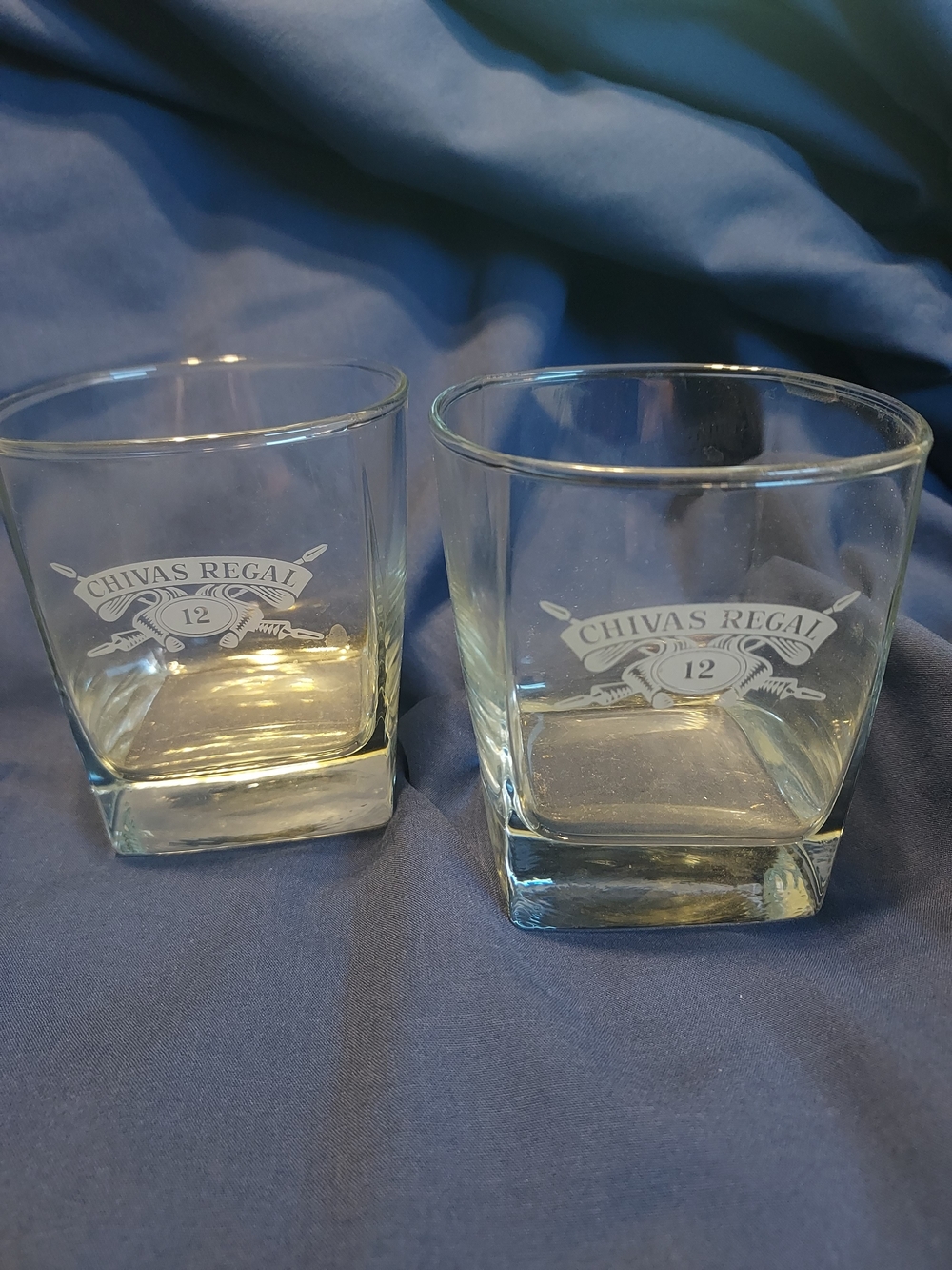 Chivas Regal 12 Etched Square Bottom  Whiskey Glasses - Clear (Set of 2) Barwear